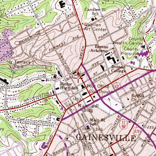 Topographic Map of Green Street-Brenau Historic District, GA