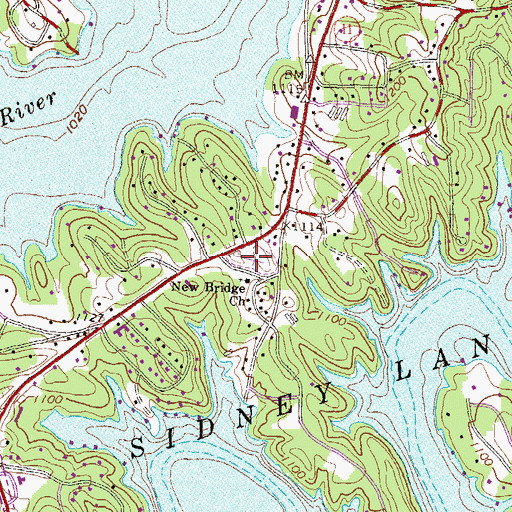 Topographic Map of New Bridge Baptist Cemetery, GA
