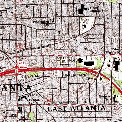 Topographic Map of W H T Walker Park, GA