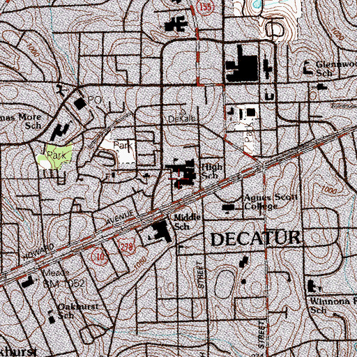Topographic Map of Decatur High School, GA