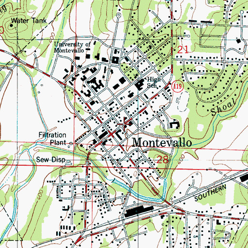 Topographic Map of Montevallo Post Office (historical), AL