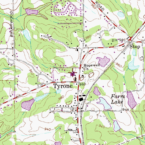 Topographic Map of Tyrone Elementary School, GA