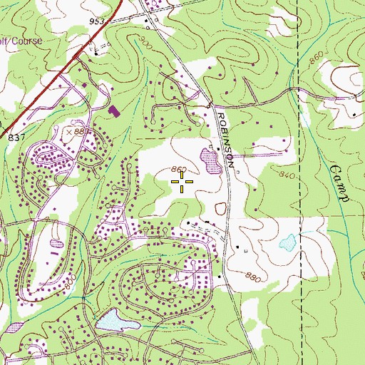Topographic Map of Whitfield Farms, GA