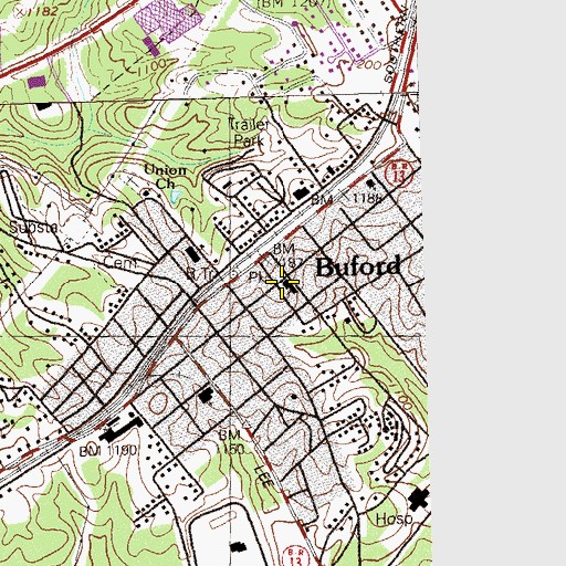 Topographic Map of First Baptist Church of Buford, GA