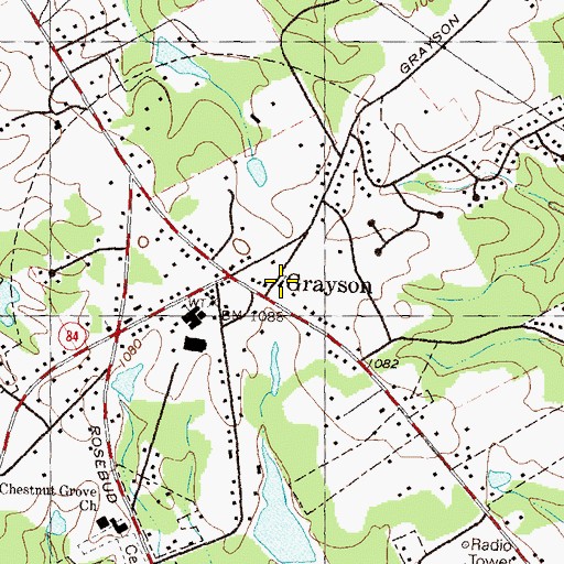 Topographic Map of First Baptist Church of Grayson, GA