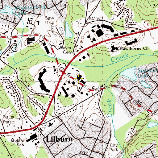 Topographic Map of Killian Hill Crossing Shopping Center, GA