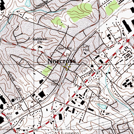 Topographic Map of Norcross Historic District, GA