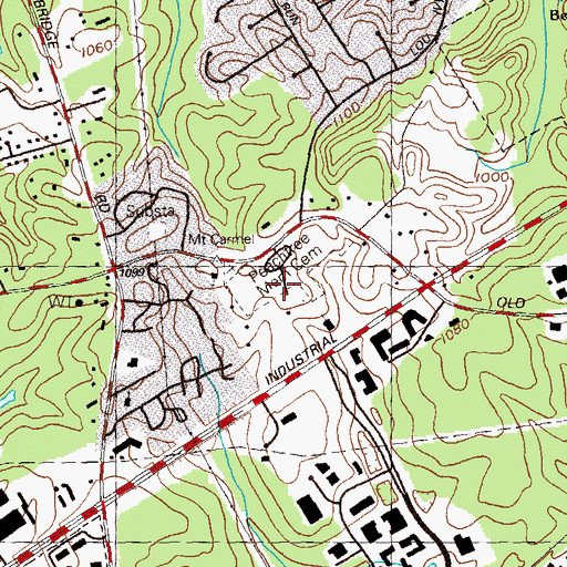 Topographic Map of Peachtree Memorial Cemetery, GA