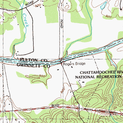 Topographic Map of Rogers Ferry (historical), GA