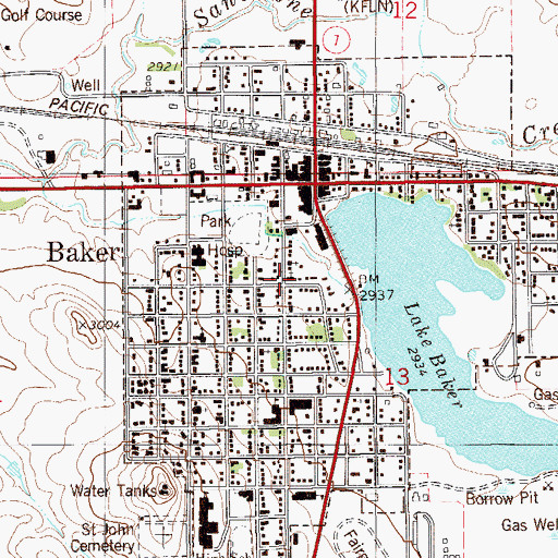 Topographic Map of Baker Community Church, MT
