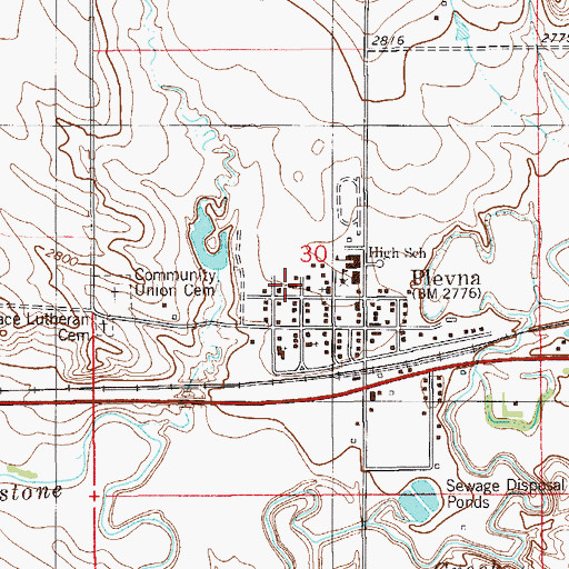 Topographic Map of Plevna Baptist Church, MT