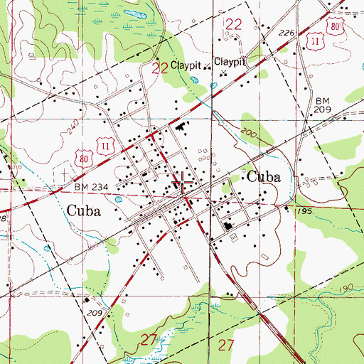 Topographic Map of Cuba Post Office, AL