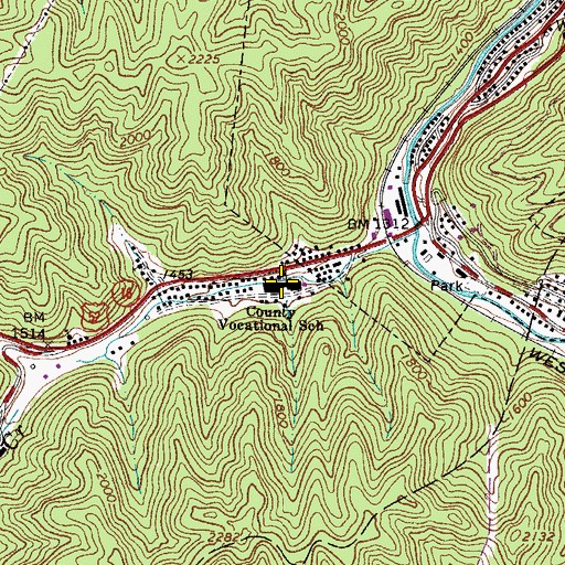 Topographic Map of McDowell County Vocational School, WV