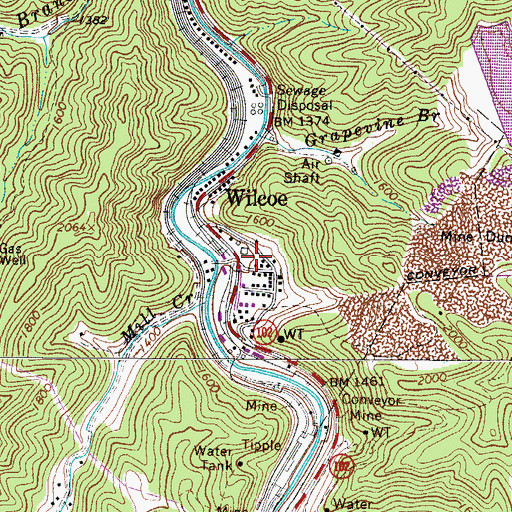 Topographic Map of Wilcoe Post Office, WV