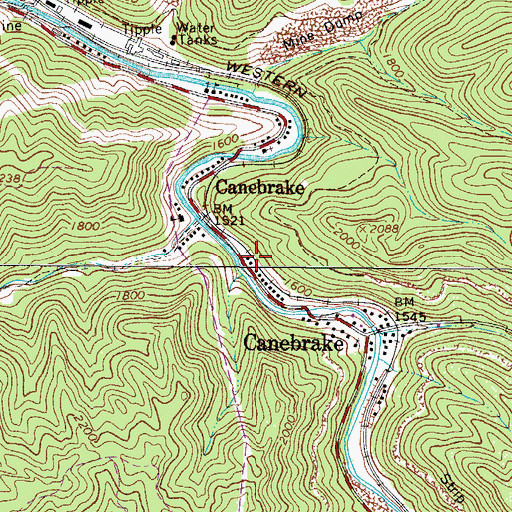 Topographic Map of Canebrake Post Office, WV