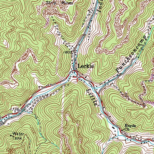 Topographic Map of Leckie Post Office, WV