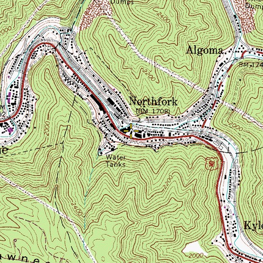 Topographic Map of Northfork Post Office, WV
