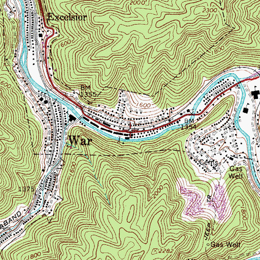 Topographic Map of War Post Office, WV