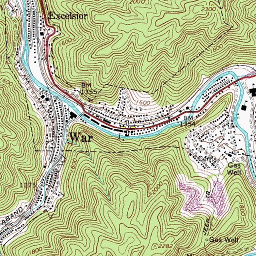 Topographic Map of War Post Office, WV