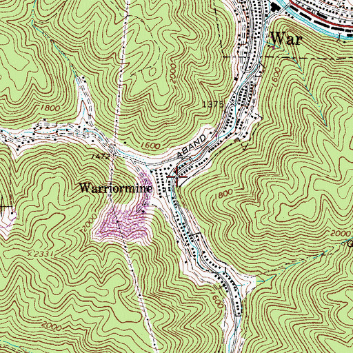 Topographic Map of Warriormine Post Office, WV