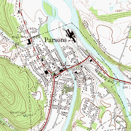 Topographic Map of Parsons Town Hall, WV