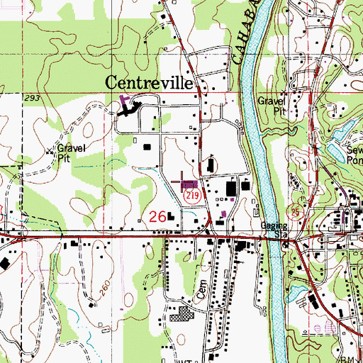 Topographic Map of Centreville Post Office, AL