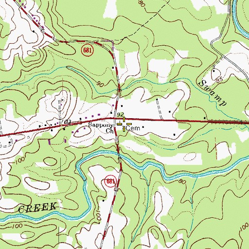 Topographic Map of Sappony Cemetery, VA