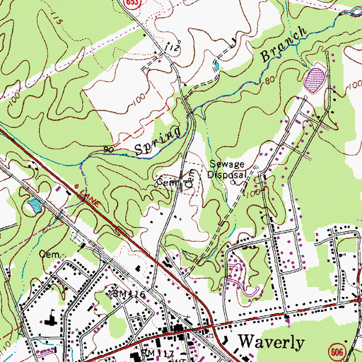 Topographic Map of Waverly Cemetery, VA