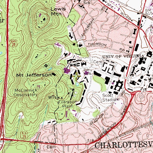 Topographic Map of Alderman Road Houses, VA