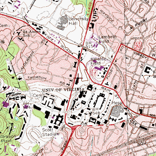 Topographic Map of Memorial Gymnasium, VA