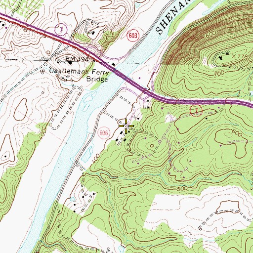 Topographic Map of Castlemans Ferry, VA