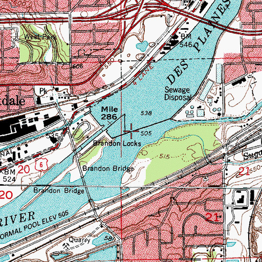 Topographic Map of Brandon Road Pool, IL