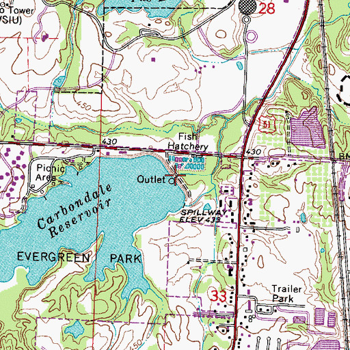 Topographic Map of Carbondale Reservoir Dam, IL