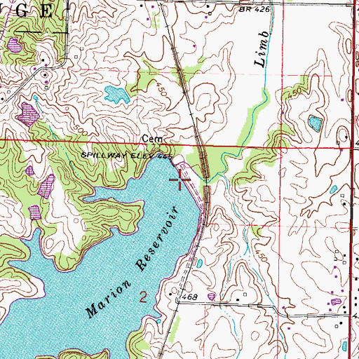 Topographic Map of Marion Reservoir Dam, IL