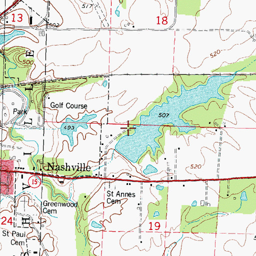 Topographic Map of Nashville City Reservoir Dam, IL