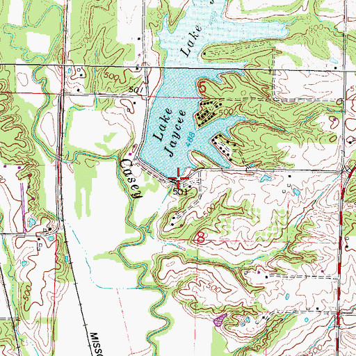 Topographic Map of Lake Jaycee Dam, IL