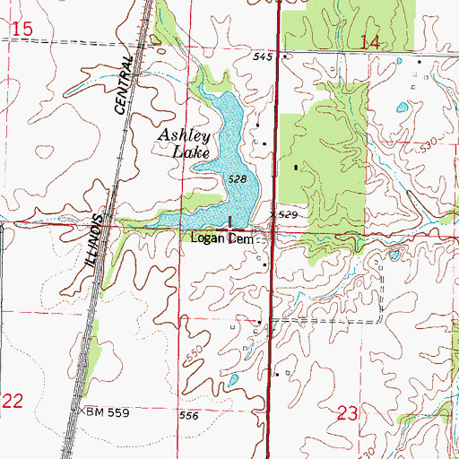 Topographic Map of Ashley Dam, IL