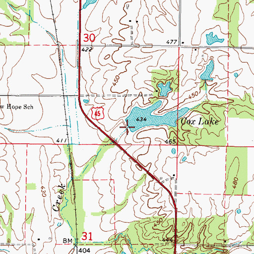 Topographic Map of Cox Lake Dam, IL