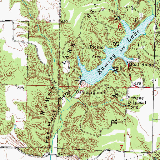 Topographic Map of Ramsey Lake Dam, IL