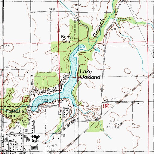 Topographic Map of Lake Oakland Dam, IL