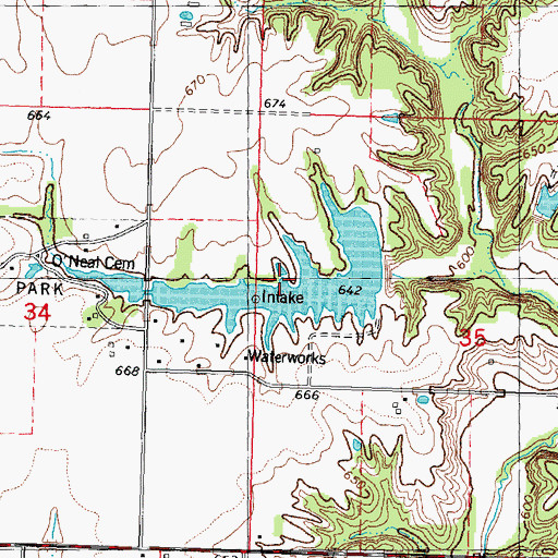 Topographic Map of Palmyra-Modesto City Lake, IL