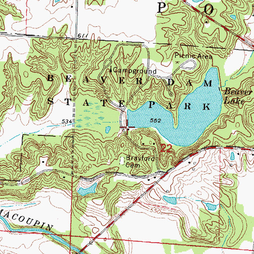 Topographic Map of Beaver Lake Dam, IL