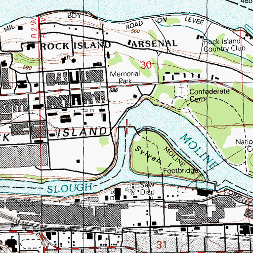Topographic Map of Arsenal Power Dam, IL