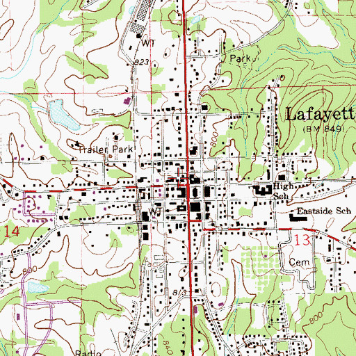 Topographic Map of LaFayette Post Office, AL