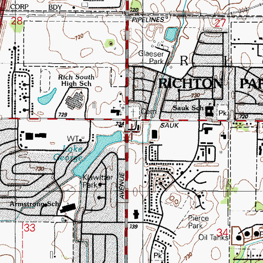 Topographic Map of Richton Crossing Detention Reservoir, IL