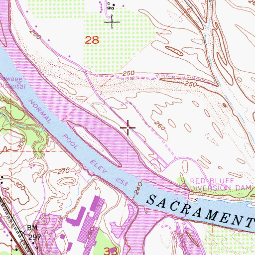 Topographic Map of Red Bluff Diverson Dam Recreation Area, CA