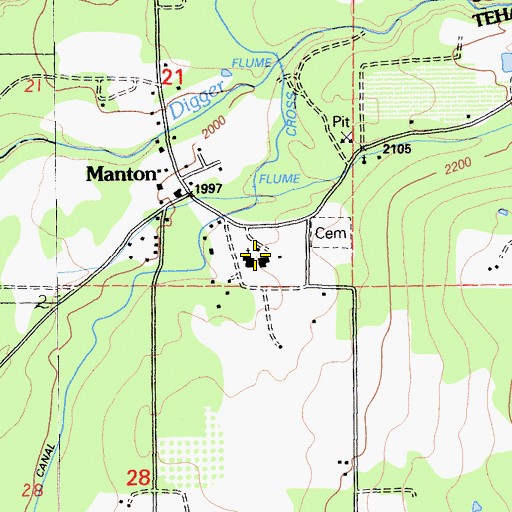 Topographic Map of Manton Elementary School, CA