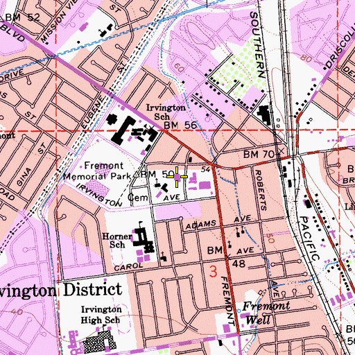 Topographic Map of Irvington Post Office, CA
