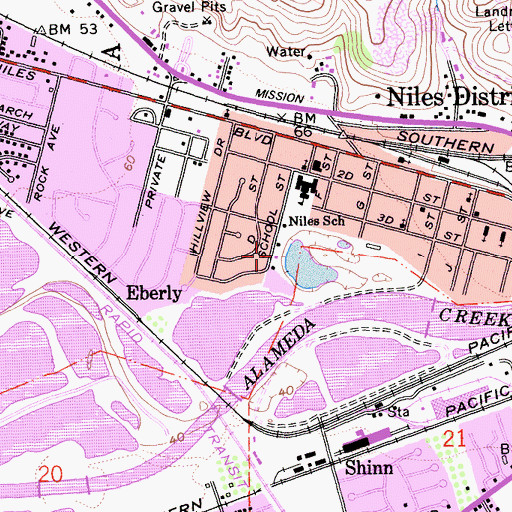 Topographic Map of Niles Community Center, CA