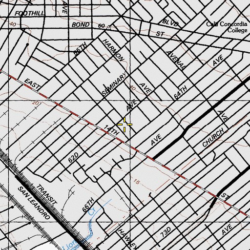 Topographic Map of Saint Bernard School, CA